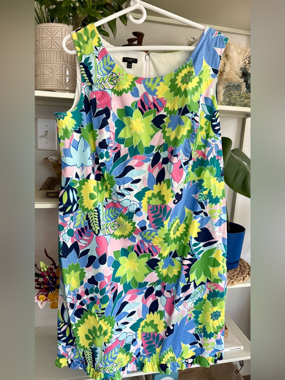 Talbots Floral Midi Dress in Lime, Navy, Pink & Sky Blue